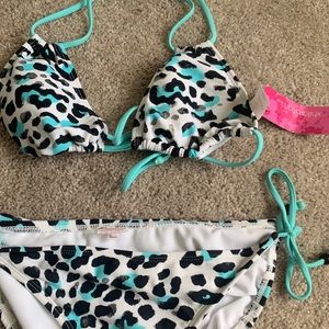Blue cheetah print bikini
